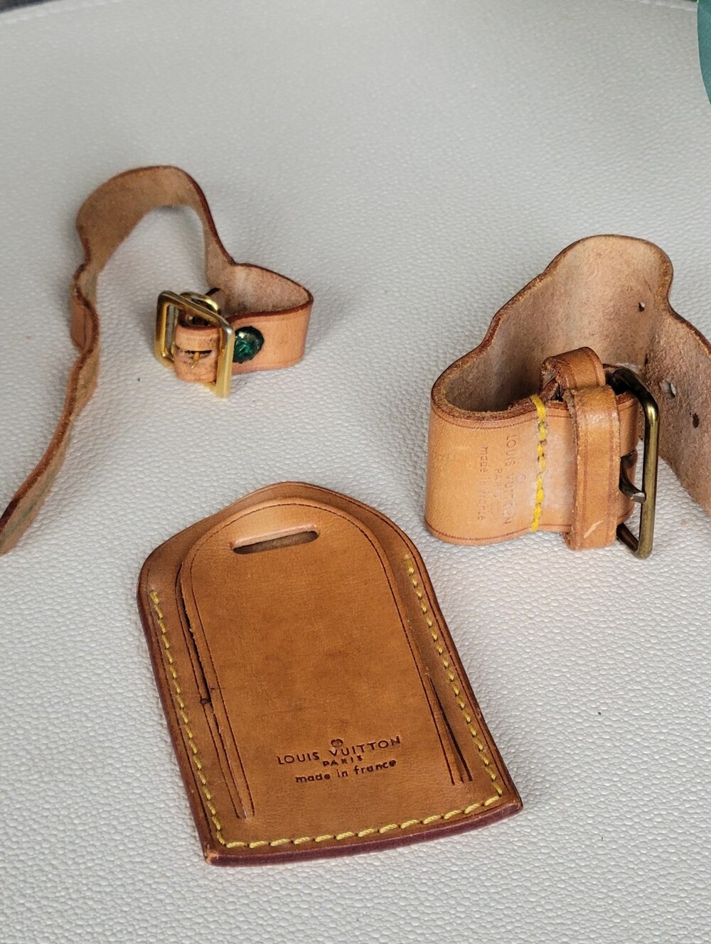 Louis Vuitton Luggage ID Tag & Handle Strap Yellow Stitching and Brass Buckle - Picture 14 of 14